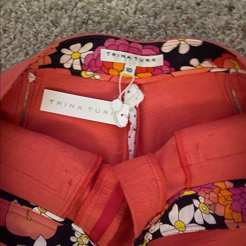 Trina Turk Coral-Peach High Waist Tailored Shorts - Picture 6 of 7